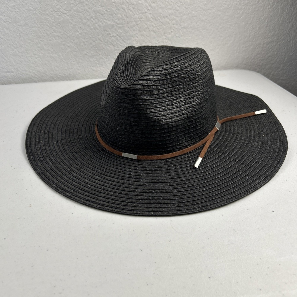 DORFMAN PACIFIC Straw Sun Hat Wide Brim Summer Black One Size Outdoor DPC Hat